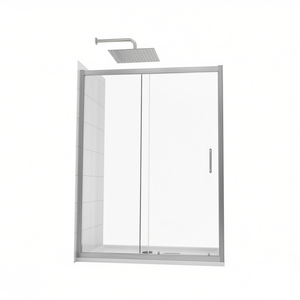 Puerta de Ducha Corredera Simple de 60 x 72 Pulgadas, Estilo Moderno en Níquel Cepillado, con Marco de Vidrio Templado, Mampara de Ducha Rectangular - Product Image 1