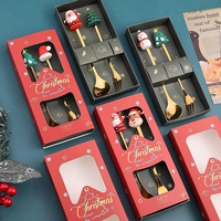Ensemble de couverts de Noël modernes en acier inoxydable doré |   Fourchette à dessert et cuillère à café avec boîte cadeau pour la décoration de table de Noël