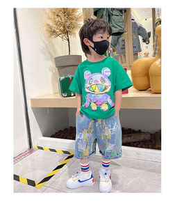 ชุดแขนสั้นสำหรับเด็กผู้ชาย, เสื้อยืดแฟชั่นสำหรับเด็กผู้ชายแนวชาวต่างชาติกางเกงยีนส์2023เสื้อผ้าเด็กใหม่สำหรับฤดูร้อน - Product Image 6