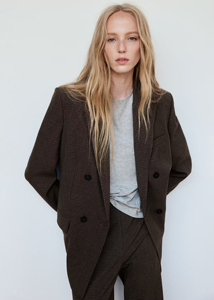 Blazer croisé à carreaux pour femme, manches longues, col cranté, mélange laine et polyester, infroissable, idéal pour l'automne - Product Image 2
