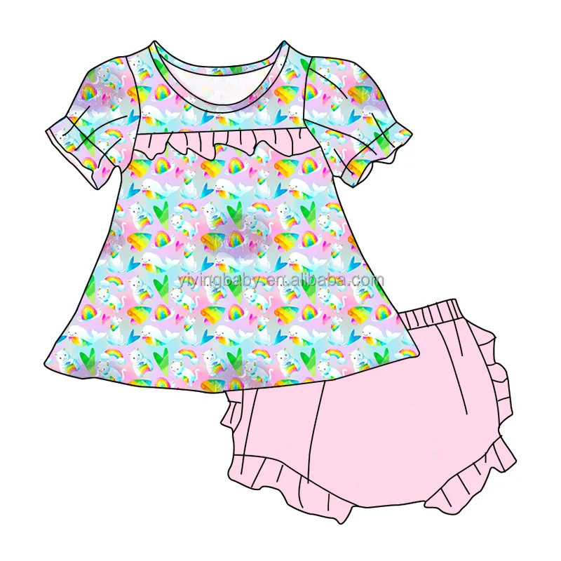Grosir Set Pakaian Anak Perempuan Musim Panas Set Pakaian Anak-anak Lengan Gelembung Bayi Kain Sutra Susu