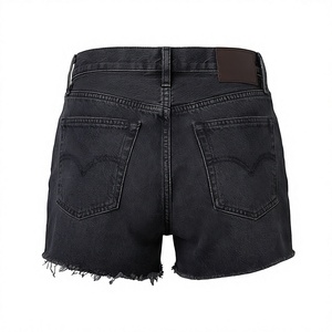 Shorts en jean taille haute sexy et respirants pour femme, noirs, 100 % coton, coupe droite, décontractés, effet usé, ajustement régulier, pour l'été - Product Image 3