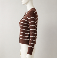 Cardigan rayé à col en V pour femme, pull en tricot color-block, idéal pour un usage quotidien décontracté