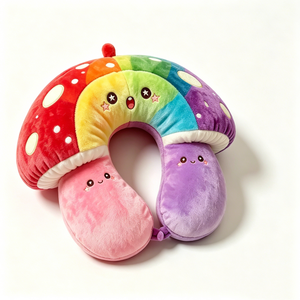 Almohada de viaje suave y afelpada con diseño de hongos, almohada de viaje en forma de U con diseño de arcoíris, almohada de viaje portátil de terciopelo suave con diseño de hongos de colores y cierre a presión para el cuello. - Product Image 5