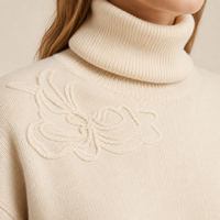 Pull en cachemire mélangé à la laine pour femme, col roulé, motif floral en relief, manches longues, tricoté, OEM