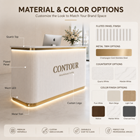Comptoir de réception moderne Qianyang avec façade en lattes de bois, petit bureau d'accueil pour salon, clinique, hall d'entreprise, prix usine LED