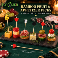 Piques à apéritif en bambou de 120 mm avec motifs de cartes de jeu et dés pour bars et restaurants, emballage personnalisé OEM, fournisseur B2B