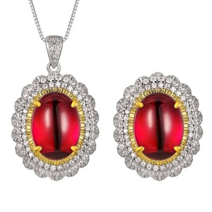 Vintage Eco-friendly Copper 13*18MM Red Zircon Floral Pendant Earrings Set Women <b>Sunflower</b> Jewelry Set for Bridal Events - Product Image 1