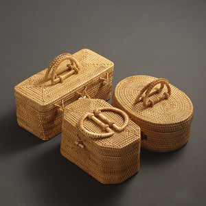 Vietnamese Thu Teng handmade rattan woven tote box, tea set <b>storage</b> box, food box, <b>basket</b>, Pu-erh tea cake gift box - Product Image 3