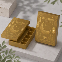 Boîte cadeau de luxe personnalisée pour le Ramadan, boîte en papier rigide avec couvercle et base, boîte d'emballage imprimée en feuille d'or pour les dattes