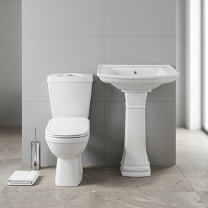 WC américain deux pièces avec cuvette carrée et lavabo en céramique sur piédestal pour projets africains - Product Image 6
