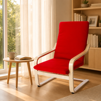 Fauteuil moderne en bois de bouleau courbé de style nordique, ergonomique, dossier haut, tissu rouge rembourré, fauteuil de relaxation pour salon