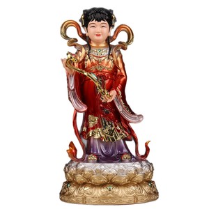 Estatua de Buda Bodhisattva Guanyin de Jade Dorado, Niño Dragón y Niña Dragón, Tallada Semimecánica Izquierda/Derecha, para Culto en el Hogar - Product Image 5