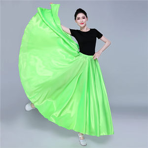 360 Degree Satin Skirt Belly Dance Women <strong>Gypsy</strong> Long Skirts Dancer Practice Wear Assorted Solid Purple Gold Dance Skirt - Product Image 3