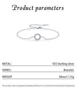 S925 Silver Rhodium Plated Chain <b>Bracelet</b> With Crystal Circle Minimalist Women's Everyday Wear Jewelry - Product Image 2