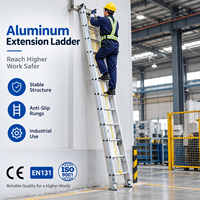 Échelle télescopique en aluminium à 2 sections avec corde de traction et poulie pour ajustement de la hauteur de travail