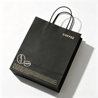 Sacs cadeaux en papier kraft noir écologique avec logo en feuille d'or personnalisée, plusieurs tailles, sacs en papier recyclables pour l'emballage à emporter des cafés