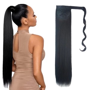 Venta al por mayor 22 pulgadas Afro Kinky Venta caliente Yaki Straight Ponytail Wrap Around Hairpieces Fibra sintética Ponytails para mujer - Product Image 1