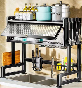 Scaffale Multifunzionale per Cucina - Organizzatore per Lavello in Acciaio al Carbonio a Doppio Livello per Verdure, Ciotole, Piatti, Spezie, Asciugatura e Drenaggio - Product Image 1