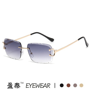 Eyewear Square <b>Rimless</b> <b>Sunglasses</b> Gold Frame PC Lens UV400 Women's Fashion - Product Image 2