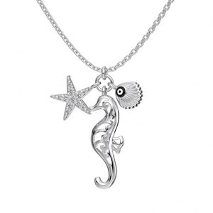 Collier Pendentif Dylam Collection Exclusive Été en Argent S925 Émaillé avec Zirconia 5A, Motifs Hippocampe Océanique, Étoile de Mer Maléfique et Yeux Bleus - Product Image 1