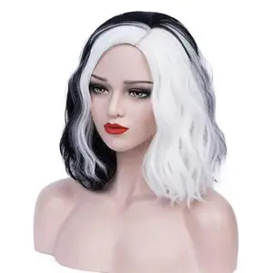 35cm cruella wigs काले और सफेद आधा विग सेट मूवी विग पार्टी भूमिका के लिए बच्चों और महिलाओं के लिए खेलने के लिए
