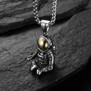 Astronaut Necklace <b>Titanium</b> Steel Meditation Pendant Cartoon Design Unisex Fashion Jewelry - Product Image 3