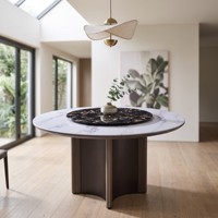 Hochwertiger Villa-Grade Leicht-Luxus Moderner Luxus-Esstisch aus Naturmarmor mit Runder Drehplatte für Hotels und Zuhause, Wasserfest