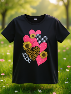 T-shirt da donna con stampa a cuore, manica corta, girocollo, casual, in jersey di cotone, con stampa a quadri, pois e animali, per la primavera - Product Image 2