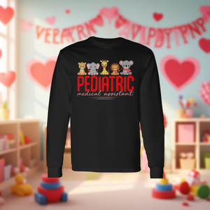 T-shirt a maniche lunghe per assistente medico pediatrico, design per San Valentino - Product Image 3