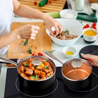 Expérience de cuisine sans effort Poêle à frire 3-4L confortable à revêtement en céramique Couvercle en verre transparent Compatible avec l'induction de gaz