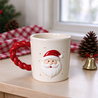 Mug à café en céramique personnalisé avec motif 3D en relief, poignée torsadée, cadeau de Noël, vente en gros