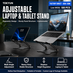 Soporte Ajustable y Plegable para Portátil de Aleación de Aluminio, Ajuste de Altura y Ángulo Continuo, Soporte Ergonómico para Tablet con Ventilación - Product Image 1
