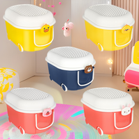 Caixa de Armazenamento Plástica Grande com Design de Patinho Amarelo, Brinquedo de Plástico com Rodinhas