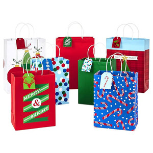 Kraft Christmas Gift Packaging <b>Paper</b> Bags With Handles Bulk <b>Paper</b> Bags for Xmas Holiday Party Favors <b>Wrapping</b> Presents - Product Image 1
