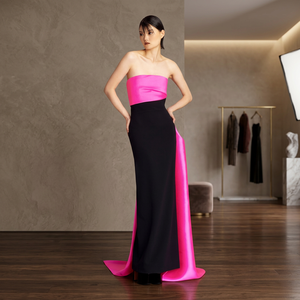 Robe de soirée/cocktail/école de danse en organza, coupe modeste, sans manches, avec découpes, taille naturelle, grande taille, longueur ras du sol - Product Image 4