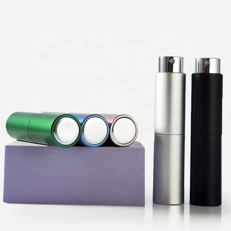 Empty Small Round Luxury Elegant Fine Mist Travel Refillable 10ML Twist Plastic Aluminum Perfume Bottle