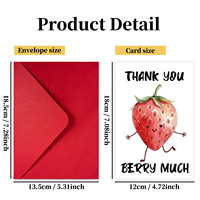 Carte de remerciement en papier d'art grand format avec motif fraise de dessin animé, personnalisable pour entreprise, avec enveloppe vierge pour écriture manuscrite