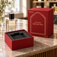 Boîte à parfum rigide avec couvercle, en papier texturé spécial rouge chinois A3328-R0401, avec logo personnalisé, 10x10x14cm, insert en mousse surélevé