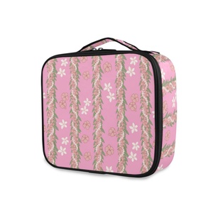 Hawaii Small Portable Cosmetic Case Travel <b>Makeup</b> <b>Storage</b> Custom Design Pink Lei Cosmetic Organizer with Zipper Closure - Product Image 1