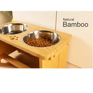 Fábrica Direct Supply Bamboo Elevated <span class=keywords><strong>Dog</strong></span> and Cat Alimentador com 2 Tigelas de aço inoxidável para alimentos e água para gatos e cães - Product Image 6