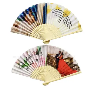 Good Quality Custom Printed Fabric Handheld Fans Custom Made Bamboo Ribs Paper Hand Fan As Souvenir