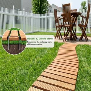 Planchas de Madera Entrelazadas para Caminos de Jardín, Antideslizantes, para Exteriores, Patio, Césped, Camino Rectangular, Diseño Contemporáneo - Product Image 2