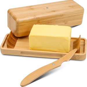 Mantequillera de madera con tapa, caja rectangular de bambú para almacenar mantequilla, contenedor de mantequilla para el hogar - Product Image 1