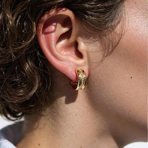 Pendientes de Aro con Forma de C y Pedrería, Chapados en Oro de 18k, Aleación de Zinc, Joyería de Fiesta para Mujer, Elegantes y a la Moda - Product Image 2