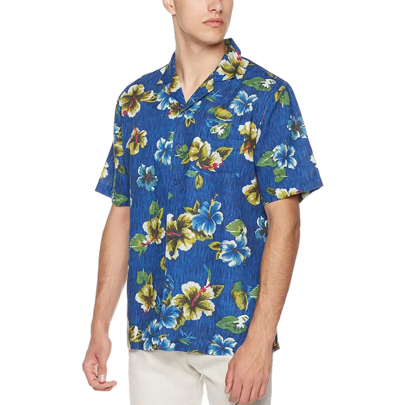 Hawaiian vacation Hibiscus plus size shirt Men's Short Sleeve Linen Shirt Hawaiian Casual Vacation Men's Flower Shirt