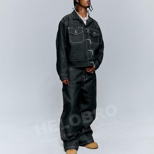Set di Abbigliamento Personalizzato con Giacca in Denim Ricamata e Pantaloni <span class=keywords><strong>Oversize</strong></span> in Denim Pesante per Uomo - Product Image 2