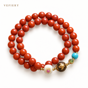 Natural Red Agate Turquoise Mixed Beaded Stretch <b>Bracelet</b> with White Carved Accent <b>for</b> <b>Women</b> Jewelry Wholesale - Product Image 1