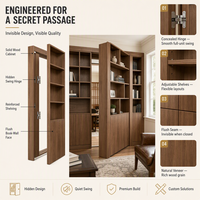 Porte secrète en bois massif avec bibliothèque intégrée, étagères de rangement multi-niveaux, porte coulissante dissimulée pour villa, bureau, sur mesure