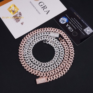 Vente flash Chaîne cubaine en argent 925 plaqué or avec 2 rangées de moissanite de 10 mm, testée au diamant, bijoux fins pour hommes - Product Image 3